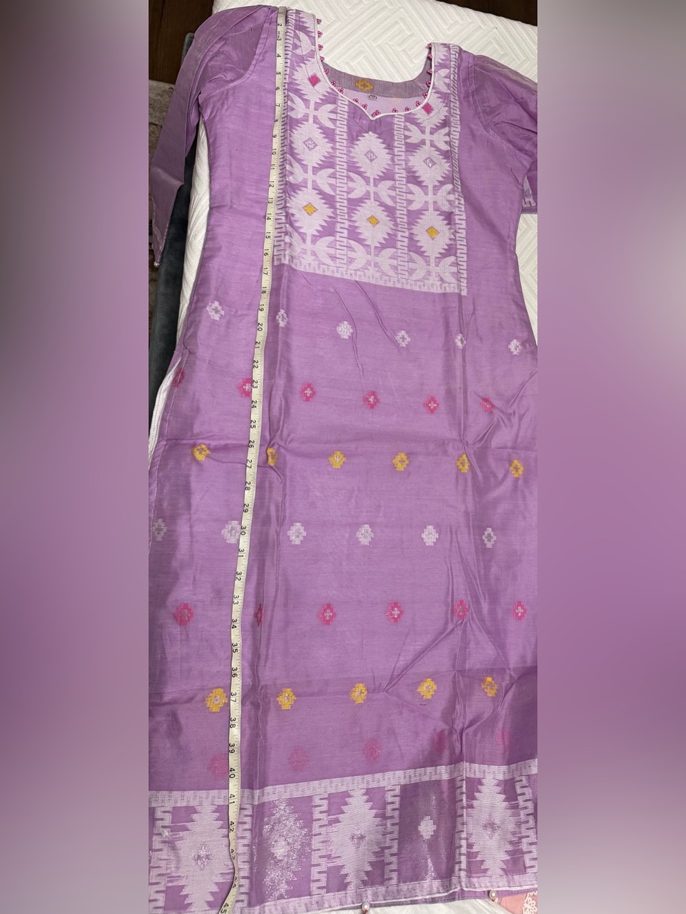 Girls Purple Embroidered Pajama Set with White Scarf - Picture 4 of 7